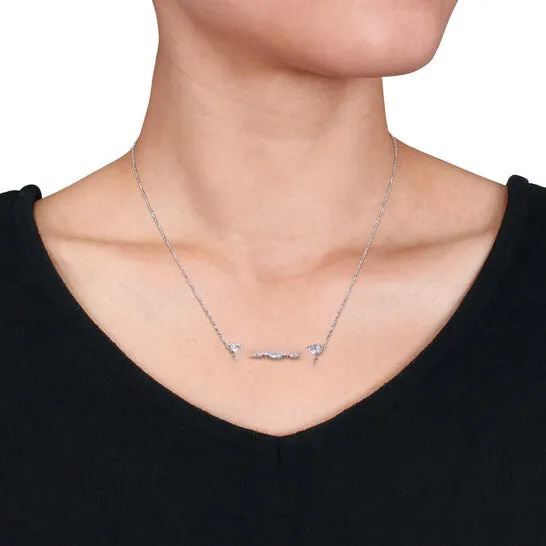 Necklaces JMS always Original AMOUR 3 CT TGW White Sapphire and 17 CT TW Diamond Rounded Bar Necklace In 14K White Gold