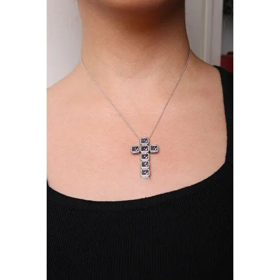Necklaces JMS always Original Black Rhodium Plated 18K Rose Gold 1 12 Cttw Brown Pave Diamonds Cushion Cut Rose De France Amethyst Halo Cross 18 Necklace