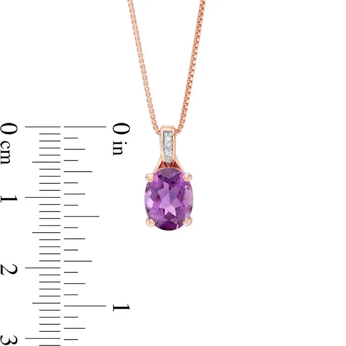 Necklaces Oval Amethyst and Natural Diamond Accent Pendant in Sterling Silver with 14K Rose Gold Plate Goldia