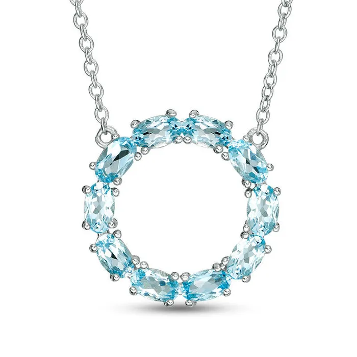 Necklaces Oval Blue Topaz Circle Necklace in Sterling Silver Goldia
