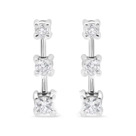 Original 14K White Gold 34 Cttw Round Diamond 3 Stone Graduated Linear Drop Past Present and Future Stud Earrings HI Color SI1SI2 Clarity JMS always Earrings