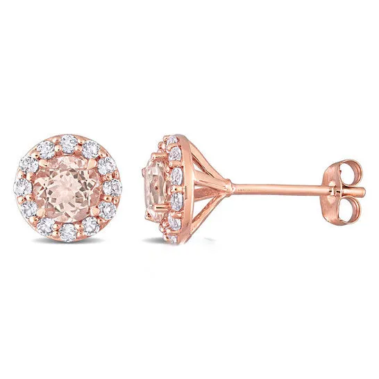 Original AMOUR 1 34 CT TGW Morganite and White Topaz Stud Earrings In 14K Rose Gold JMS always Earrings