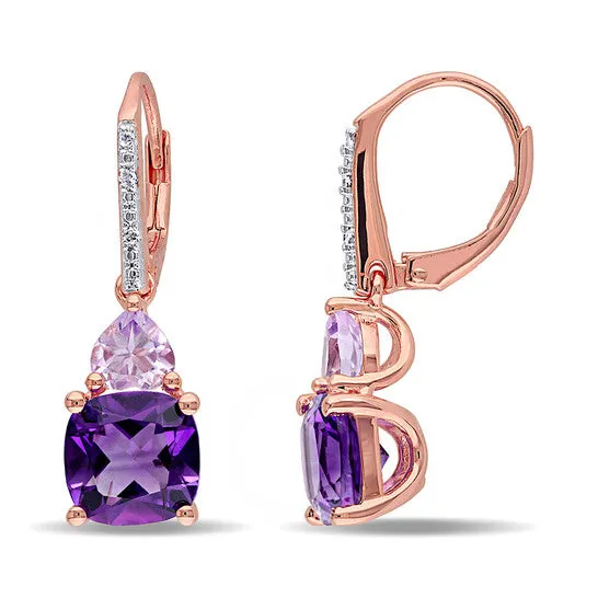 Original AMOUR 4 13 CT TGW Amethyst Rose De France and Diamond Leverback Earrings In Rose Plated Sterling Silver JMS always Earrings