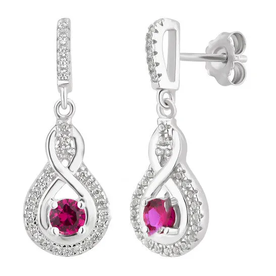 Original DiamondMuse 125 Carat TW Created Ruby and White Sapphire Halo Womens DropDangling Earring in Sterling Silver JMS always Earrings