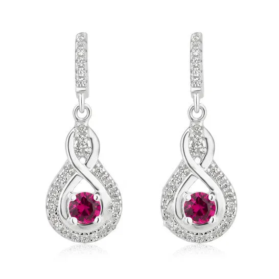 Original DiamondMuse 125 Carat TW Created Ruby and White Sapphire Halo Womens DropDangling Earring in Sterling Silver JMS always Earrings