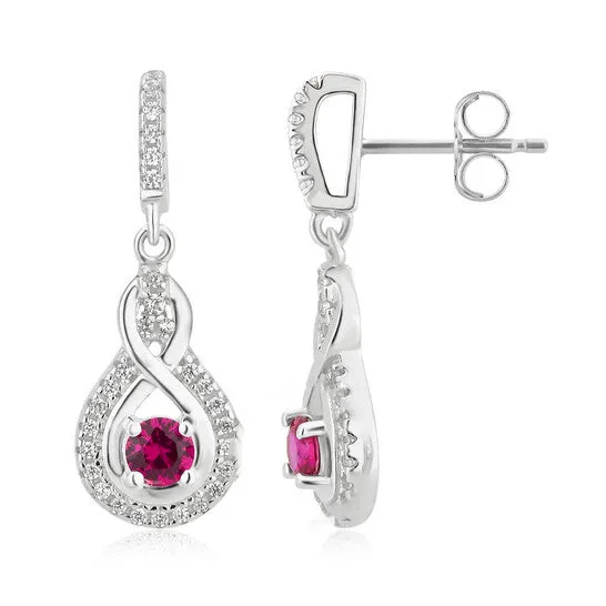 Original DiamondMuse 125 Carat TW Created Ruby and White Sapphire Halo Womens DropDangling Earring in Sterling Silver JMS always Earrings