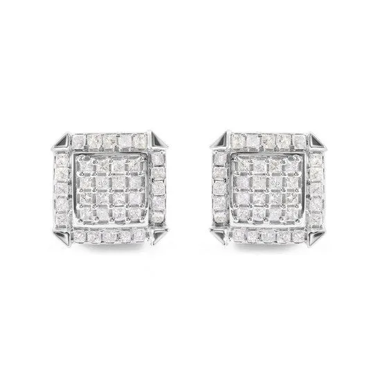 Original Haus of Brilliance 10K White Gold 1 110 Cttw Princess Diamond Composite and Halo Stud Earrings IJ Color I1I2 Clarity JMS always Earrings