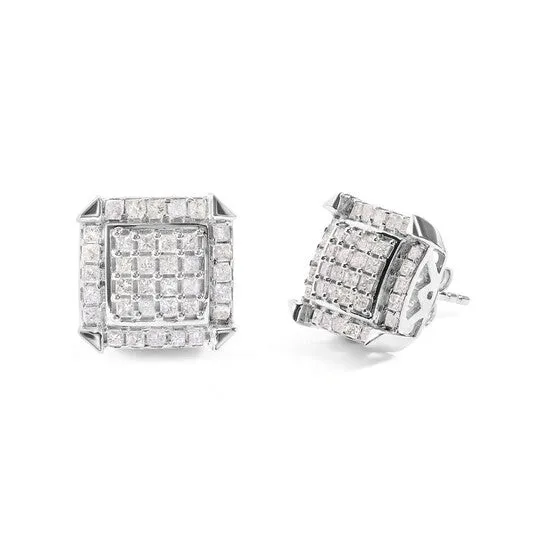 Original Haus of Brilliance 10K White Gold 1 110 Cttw Princess Diamond Composite and Halo Stud Earrings IJ Color I1I2 Clarity JMS always Earrings