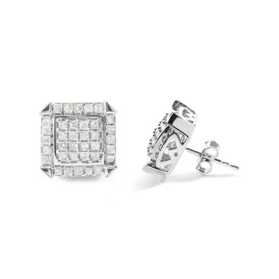 Original Haus of Brilliance 10K White Gold 1 110 Cttw Princess Diamond Composite and Halo Stud Earrings IJ Color I1I2 Clarity JMS always Earrings