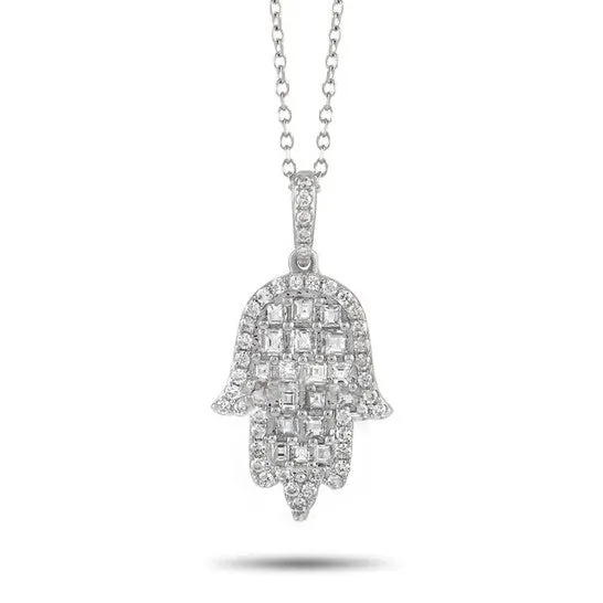 Original LB Exclusive 18K White Gold 055 ct Diamond Hamsa Necklace JMS always Necklaces