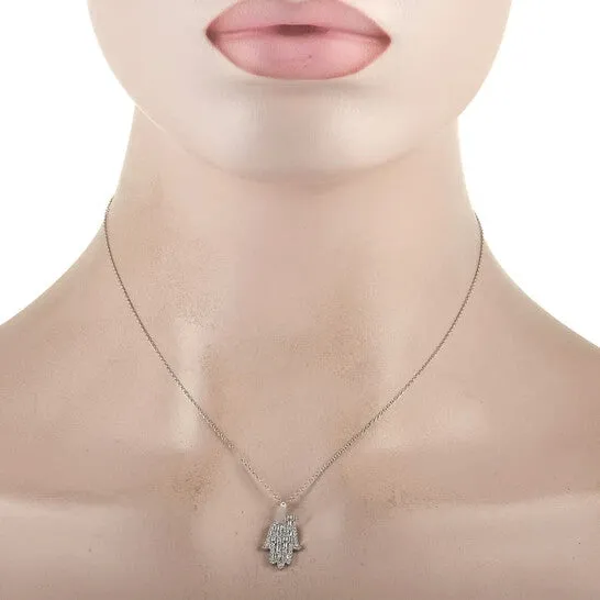 Original LB Exclusive 18K White Gold 055 ct Diamond Hamsa Necklace JMS always Necklaces