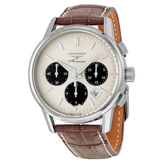 Original Longines Heritage Collection Automatic Chronograph Silver Dial Brown Leather Mens Watch L27494022 JMS always Watches