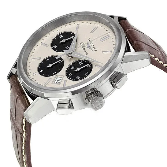 Original Longines Heritage Collection Automatic Chronograph Silver Dial Brown Leather Mens Watch L27494022 JMS always Watches