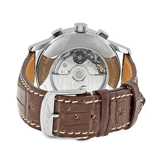 Original Longines Heritage Collection Automatic Chronograph Silver Dial Brown Leather Mens Watch L27494022 JMS always Watches