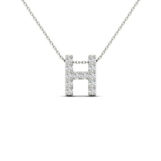 Original Maulijewels 012 Carat Prong Set Diamond Initial H Necklace Pendant For Women In 14K Solid White Gold With 18 Gold Cable Chain JMS always Necklaces