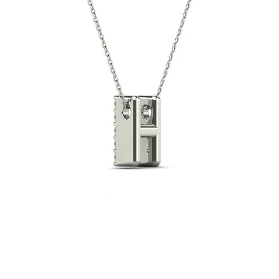Original Maulijewels 012 Carat Prong Set Diamond Initial H Necklace Pendant For Women In 14K Solid White Gold With 18 Gold Cable Chain JMS always Necklaces