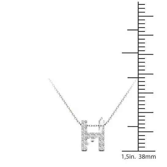 Original Maulijewels 012 Carat Prong Set Diamond Initial H Necklace Pendant For Women In 14K Solid White Gold With 18 Gold Cable Chain JMS always Necklaces