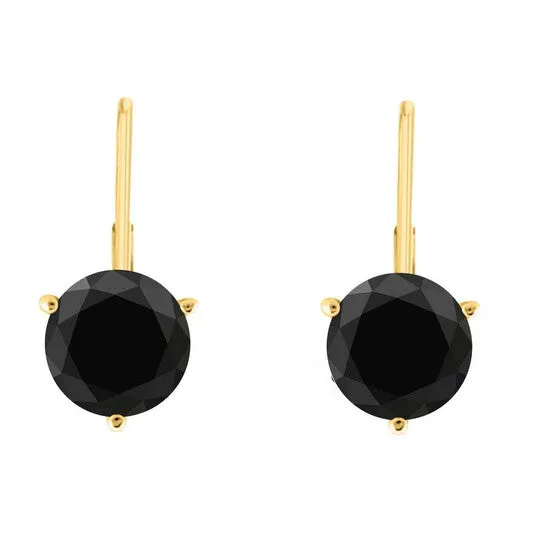 Original Maulijewels 38 Carat Black Round Natural Diamond Three Prong Set Womes Martini Leverback Earrings In 14K Solid Yellow Gold JMS always Earrings
