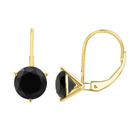 Original Maulijewels 38 Carat Black Round Natural Diamond Three Prong Set Womes Martini Leverback Earrings In 14K Solid Yellow Gold JMS always Earrings