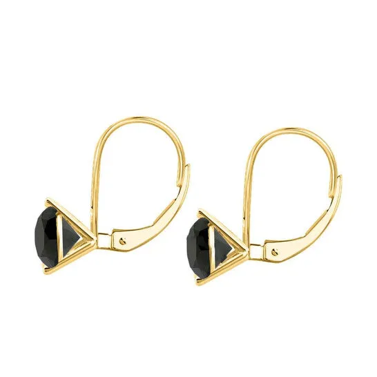 Original Maulijewels 38 Carat Black Round Natural Diamond Three Prong Set Womes Martini Leverback Earrings In 14K Solid Yellow Gold JMS always Earrings