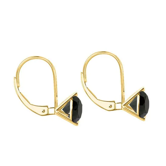 Original Maulijewels 38 Carat Black Round Natural Diamond Three Prong Set Womes Martini Leverback Earrings In 14K Solid Yellow Gold JMS always Earrings