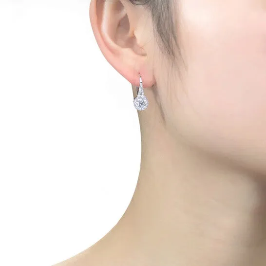 Original Megan Walford 925 Sterling Silver Cubic Zirconia Halo Leverback Drop Earrings JMS always Earrings