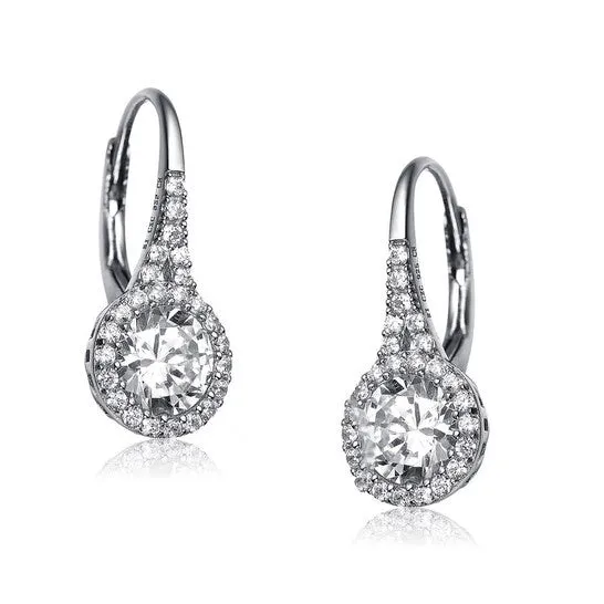 Original Megan Walford 925 Sterling Silver Cubic Zirconia Halo Leverback Drop Earrings JMS always Earrings