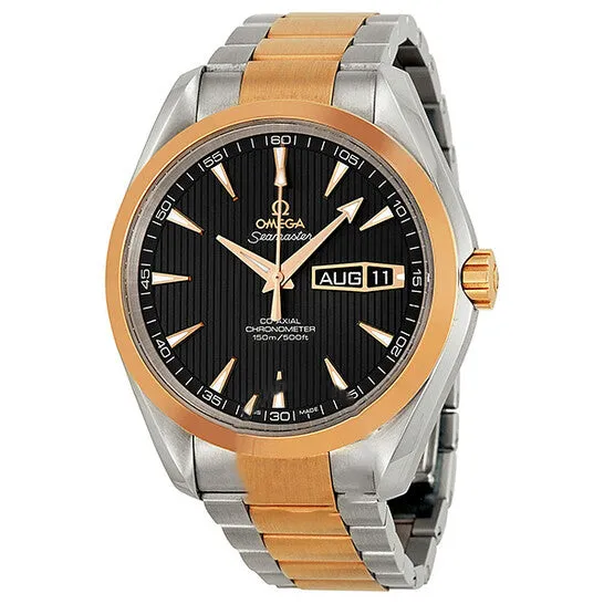 Original Omega Aqua Terra Annual Calendar Grey Dial Stainless Steel 18kt Rose Gold Mens Watch 23120432206001 JMS always Earrings
