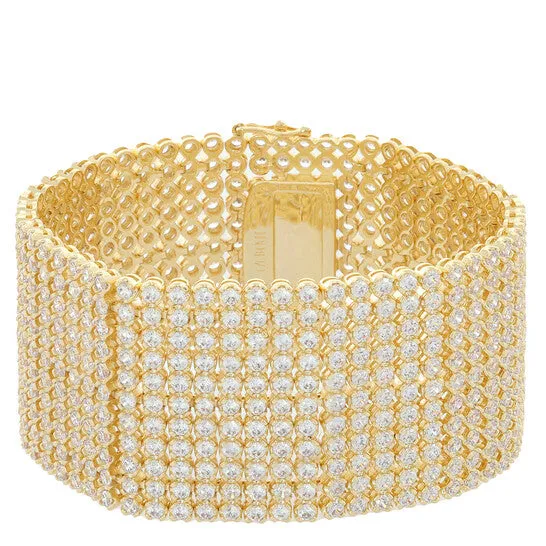 Original Rachel Glauber Megan Walford 14K Yellow Gold Plated Sterling Silver with Diamond Cubic Zirconia Lux Mesh Link Bracelet JMS always Bracelets