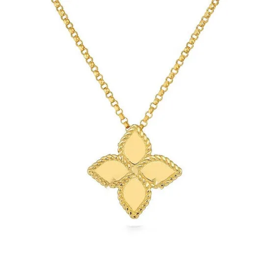 Original Roberto Coin 18K Yellow Gold Medium Princess Flower Pendant Necklace JMS always Necklaces