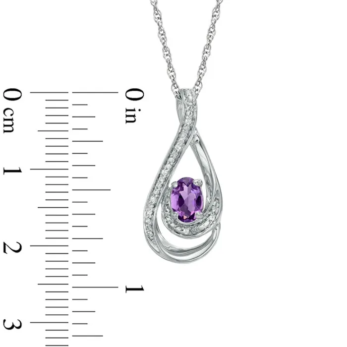 Oval Amethyst and Natural Diamond Accent Loop Pendant in Sterling Silver Goldia Necklaces