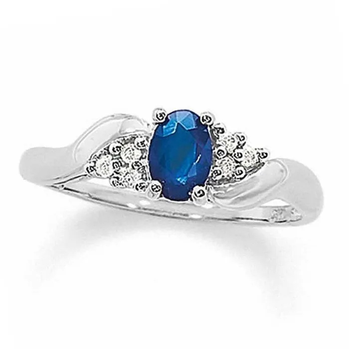 Oval Blue Sapphire and 005 CT TW Natural Diamond Twist Ring in Solid 10K White Gold Goldia Rings