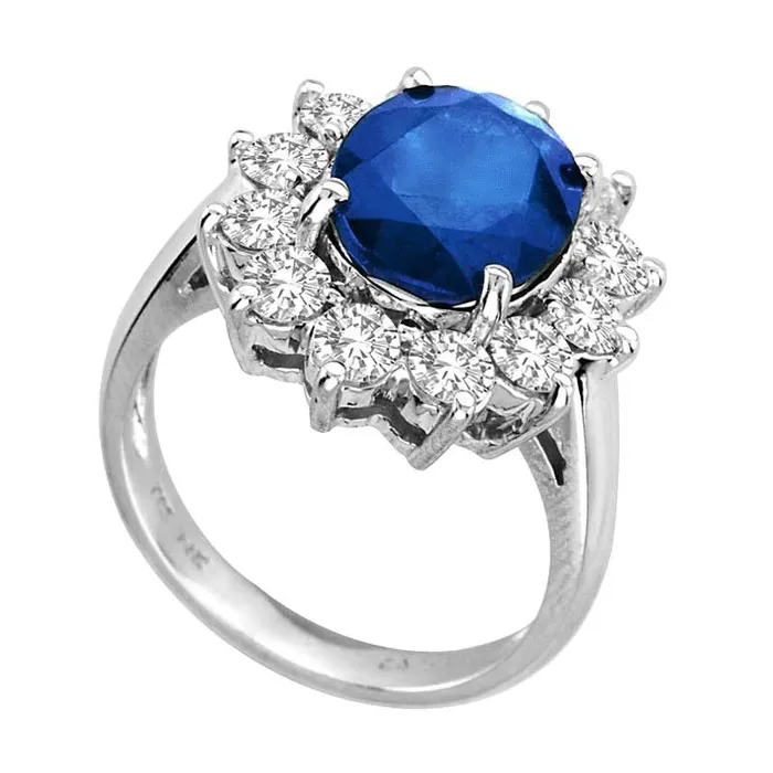 Oval Blue Sapphire and 15 CT TW Natural Diamond Ring in Solid 14K White Gold Goldia Rings