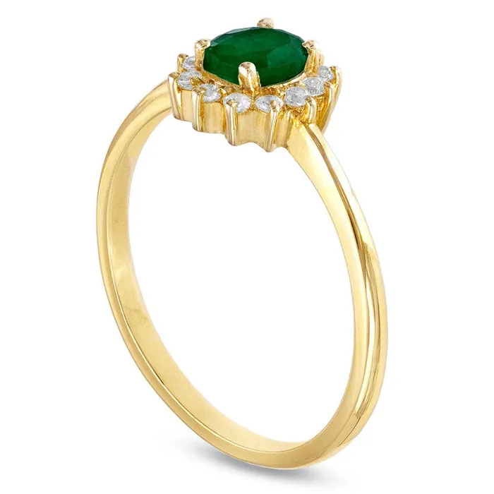 Oval Emerald and Natural Diamond Ring in Solid 10K Yellow Gold Goldia Rings