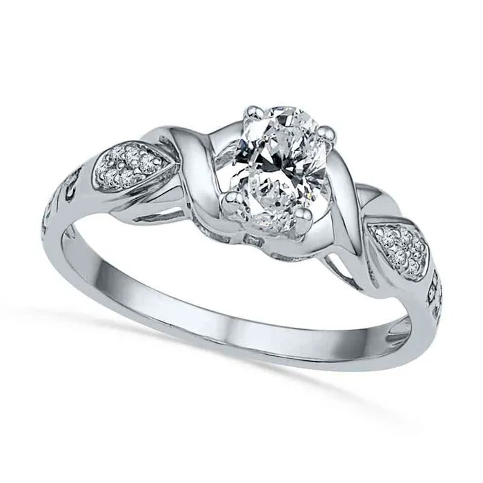 Oval LabCreated White Sapphire and Diamond Accent Promise Ring in Sterling Silver 2 Names Goldia Rings