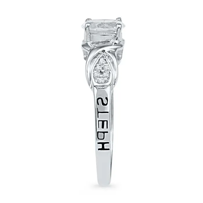Oval LabCreated White Sapphire and Diamond Accent Promise Ring in Sterling Silver 2 Names Goldia Rings