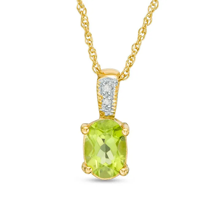 Oval Peridot and Natural Diamond Accent Pendant in Sterling Silver with 14K Gold Plate Goldia Necklaces
