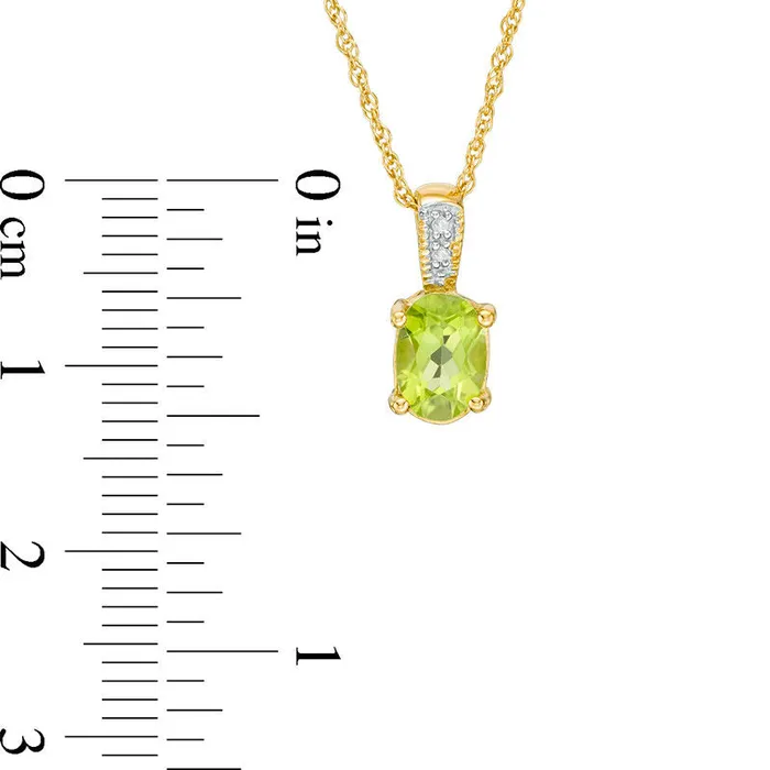 Oval Peridot and Natural Diamond Accent Pendant in Sterling Silver with 14K Gold Plate Goldia Necklaces