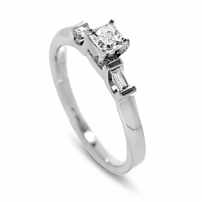 Previously Owned 050 CT TW PrincessCut Natural Diamond Engagement Ring in Solid 14K White Gold Goldia Rings
