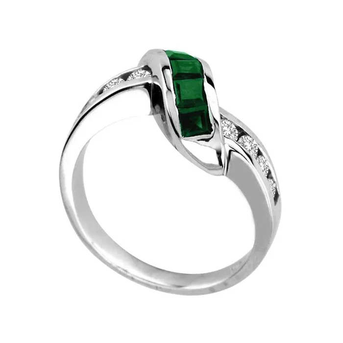 PrincessCut Emerald and 033 CT TW Natural Diamond Slant Ring in Solid 14K White Gold Goldia Rings