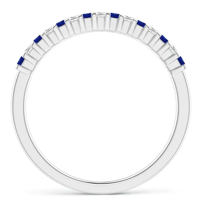 Princess Cut Natural Blue Sapphire u0026 Diamonds Half Eternity Wedding Band in 14K White Gold Goldiacom Rings