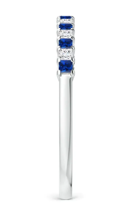 Princess Cut Natural Blue Sapphire u0026 Diamonds Half Eternity Wedding Band in 14K White Gold Goldiacom Rings