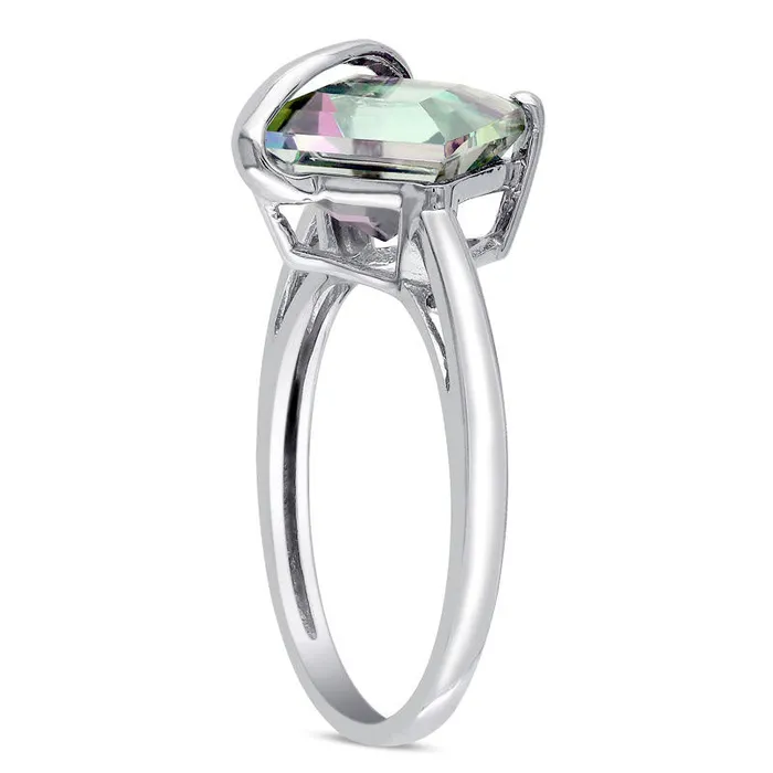PrincessCut Rainbow Green Topaz Overlay Ring in Solid 10K White Gold Goldia Rings