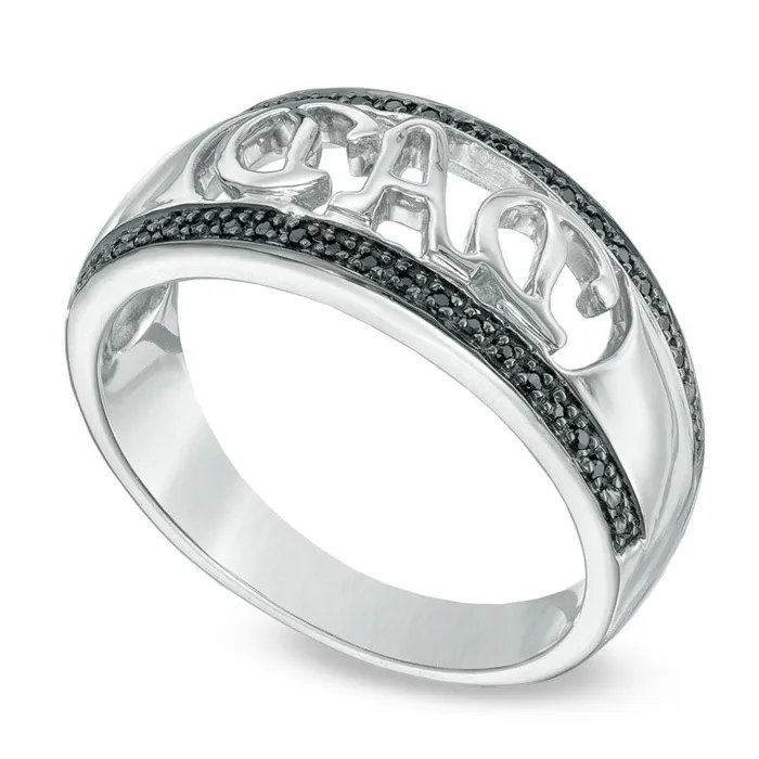 Rings 010 CT TW Enhanced Black Natural Diamond DAD Ring in Sterling Silver Goldia