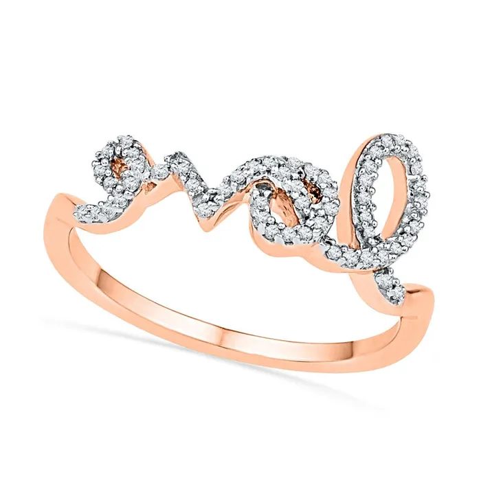 Rings 017 CT TW Natural Diamond Cursive love Ring in Solid 10K Rose Gold Goldia