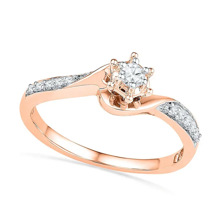 Rings 017 CT TW Natural Diamond Swirl Frame Promise Ring in Solid 10K Rose Gold Goldia