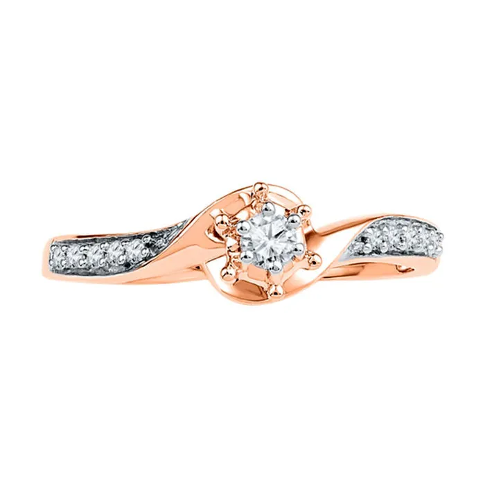 Rings 017 CT TW Natural Diamond Swirl Frame Promise Ring in Solid 10K Rose Gold Goldia