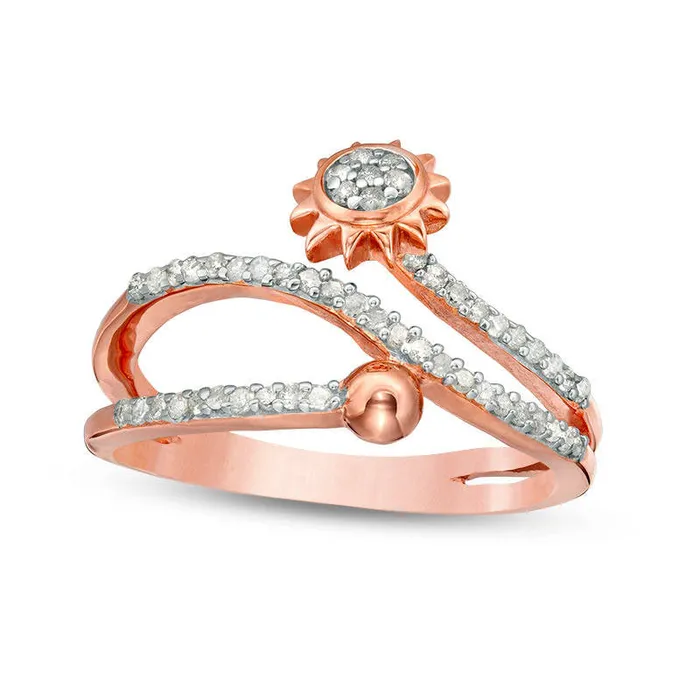 Rings 020 CT TW Natural Diamond Sun and Ball Wrap Ring in Sterling Silver with Solid 14K Rose Gold Plate Goldia