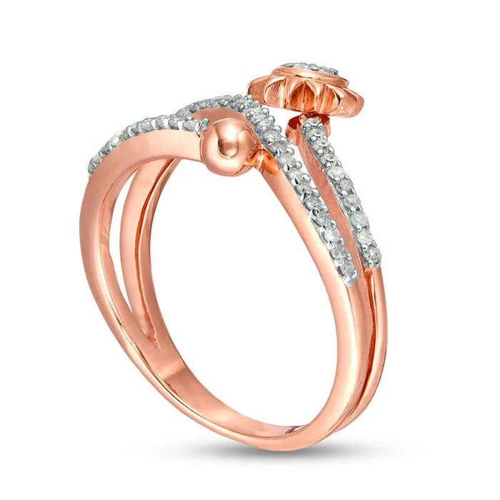 Rings 020 CT TW Natural Diamond Sun and Ball Wrap Ring in Sterling Silver with Solid 14K Rose Gold Plate Goldia
