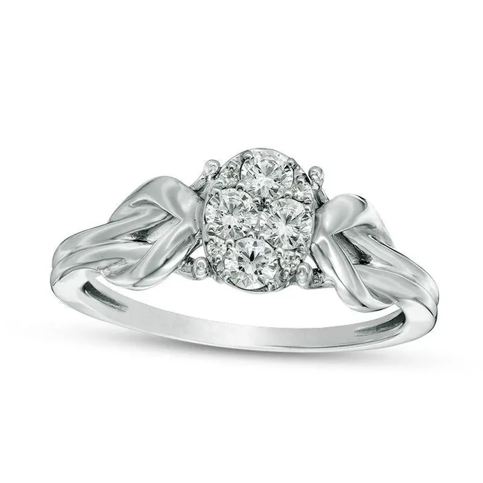 Rings 033 CT TW Composite Natural Diamond OvalShaped KnotSides Engagement Ring in Solid 10K White Gold Goldia